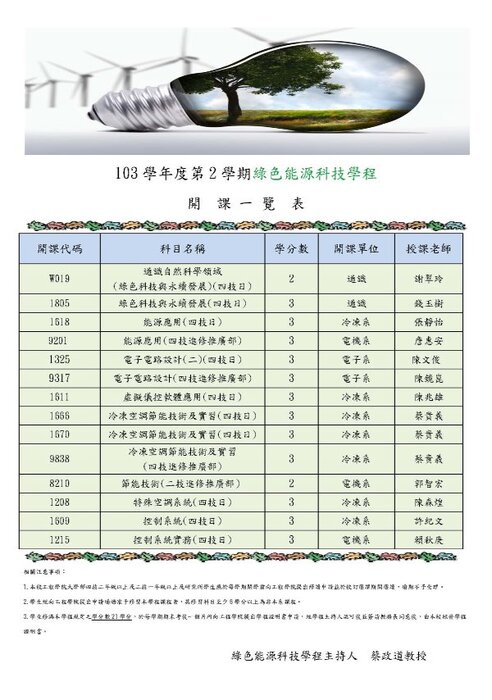 103學年度第二學期本院跨領域學程開課一覽表圖片